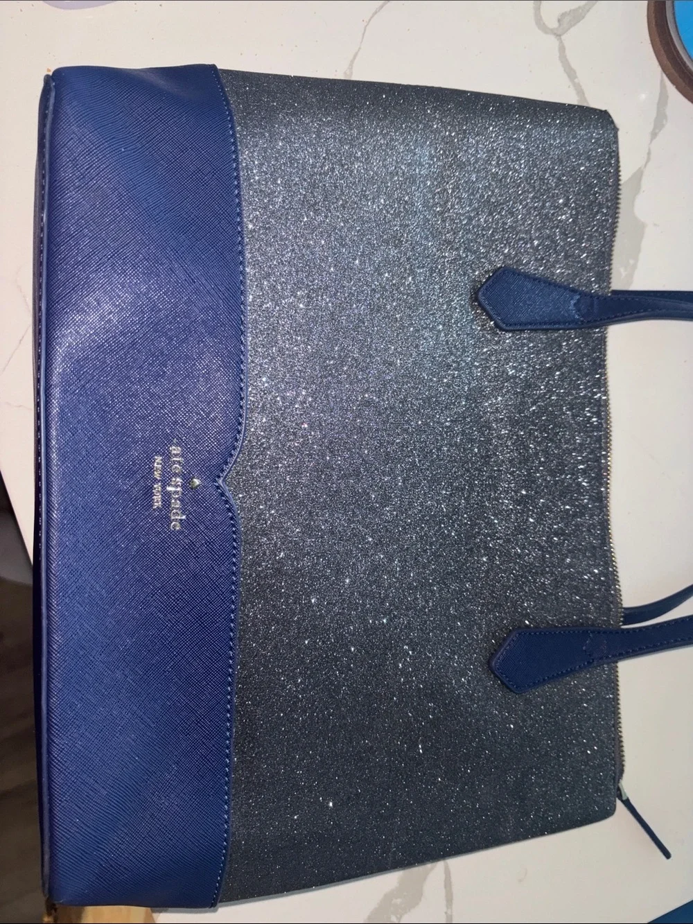 kate spade Navy Glitter Tote with Dark Blue Trim